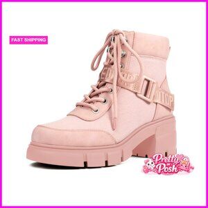 Women's Combat Boots Chunky Lug Sole Ankle Boots Lace Up Buckle Casual Shoes